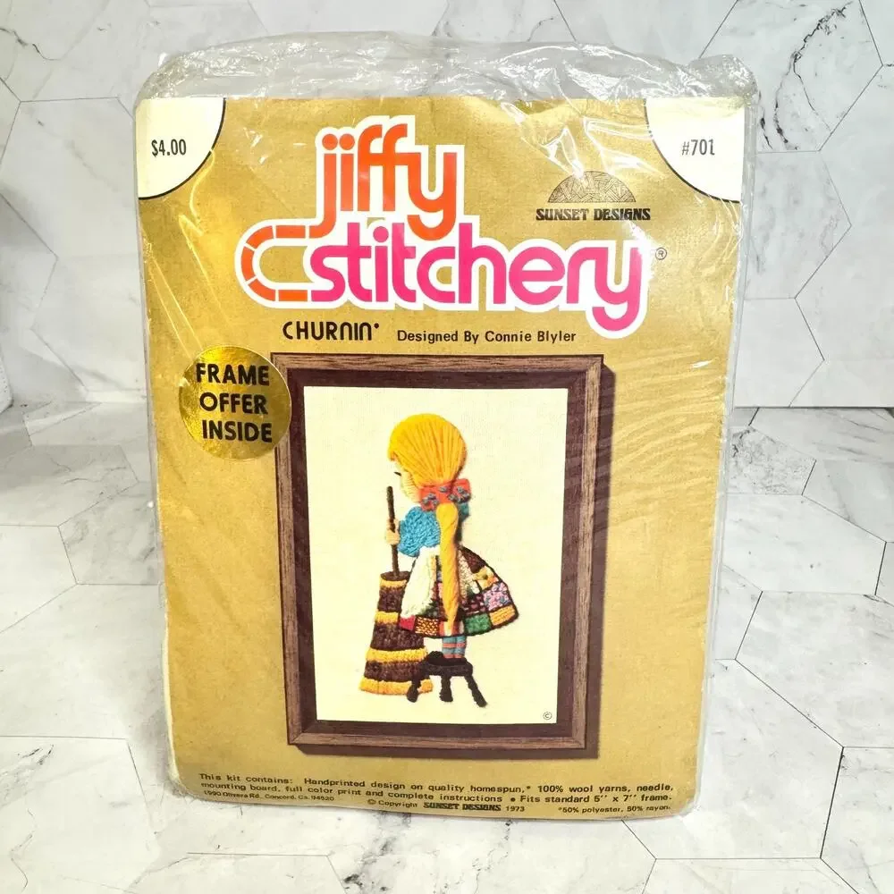 6 Vtg SEALED Sunset Jiffy Stitchery Crewel Embroidery Kits Connie Blyler NOS